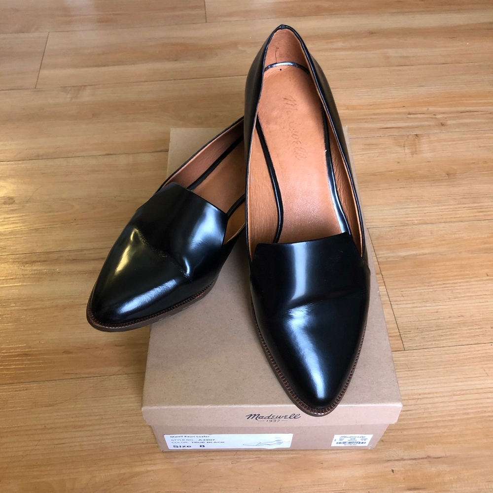 Madewell Black Stacked Heel Loafer High Shine